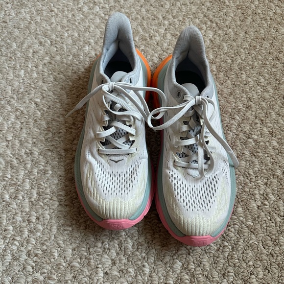Hoka One One Women's White and Pink Athletic Shoes - Picture 3 of 8